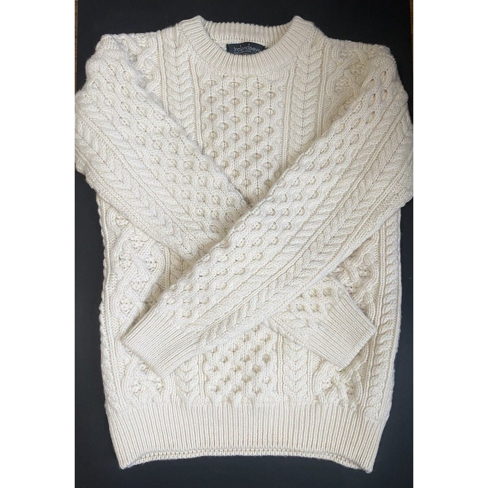 Irelandseye 100% Virgin Wool Cable Sweater, Made In Dublin Ireland, W/Med, M/Sm